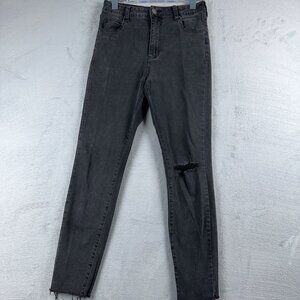 Cotton On 91 High Grazer Skinny Jeans Distressed Raw Hem Womens Black Size 6